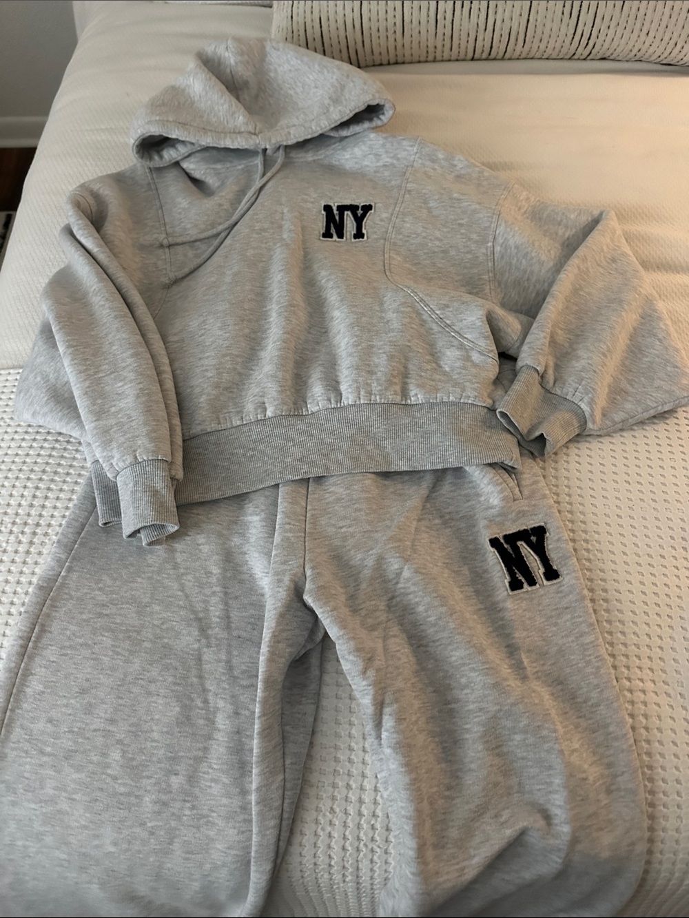 Zara Gray 'NY' Hooded Sweatshirt and Sweatpants Set